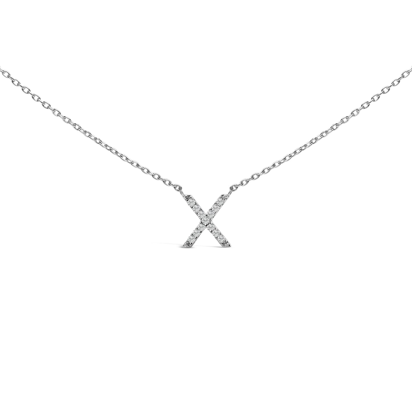 10K White Gold Diamond Accent "A" Block Initial Pendant Necklace