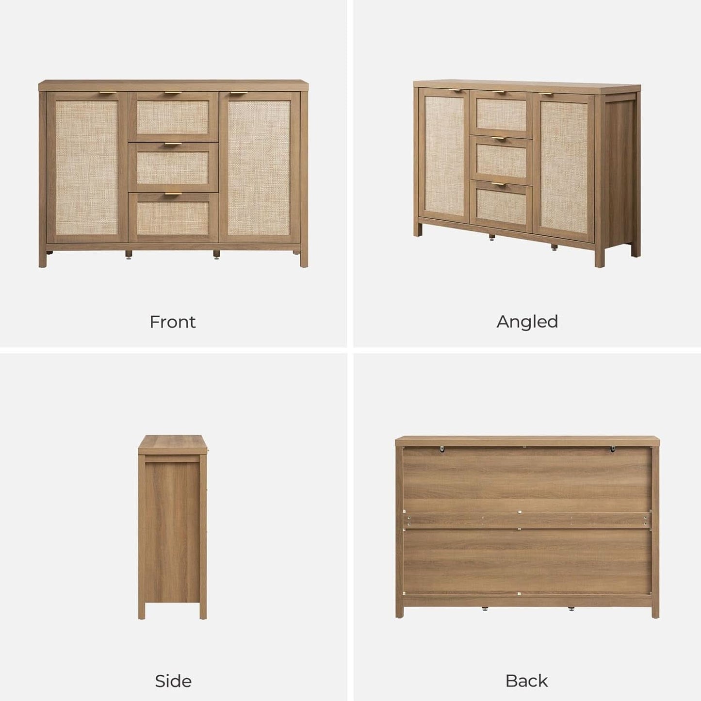 Caramel Oak Rattan Large Sideboard Buffet Storage Cabinet
