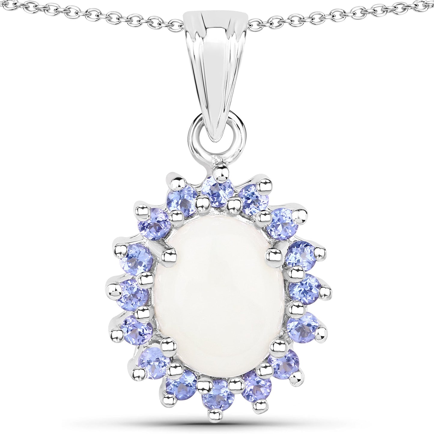 2.26 Carat Genuine Opal and Tanzanite .925 Sterling Silver Pendant