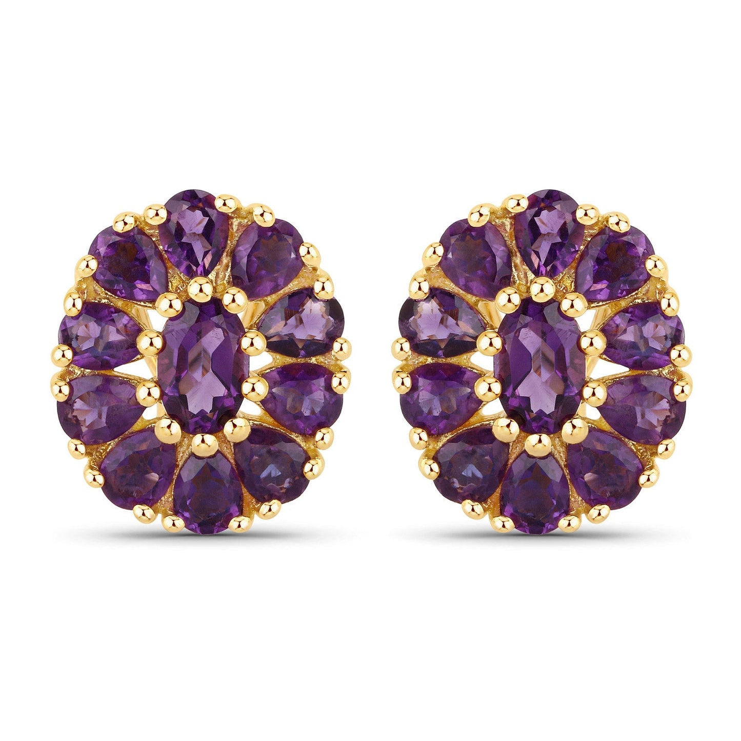 18K Yellow Gold Plated 3.84 Carat Genuine Amethyst .925 Sterling Silver Earrings