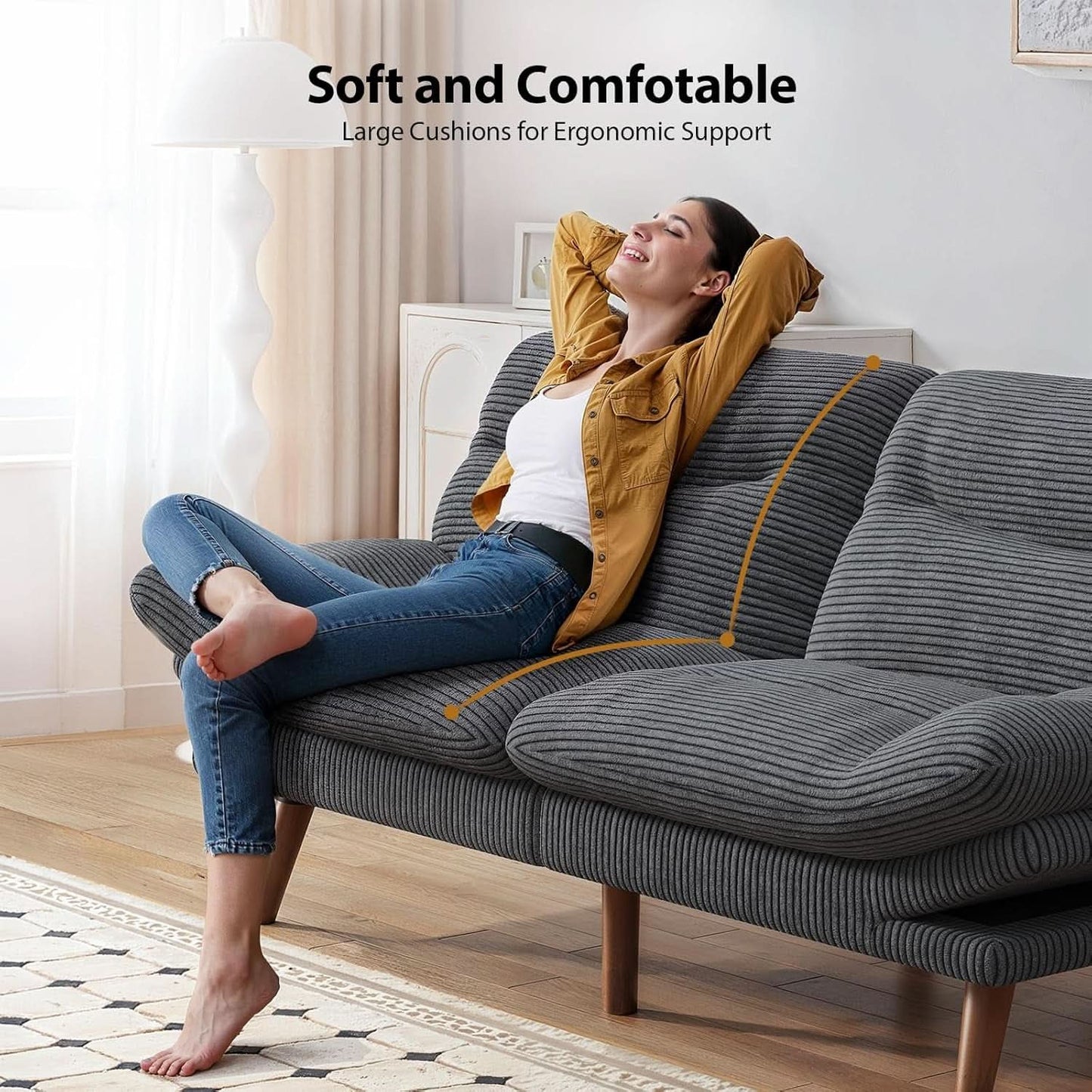 Corduroy Grey 73In Adjustable Backrest Futon SofaBed