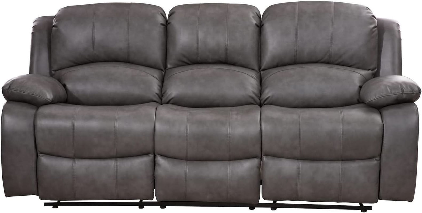 2 Piece Bonded Leather Reclining Sofa Loveseat Set Gray Living Room Furniture Set 8018