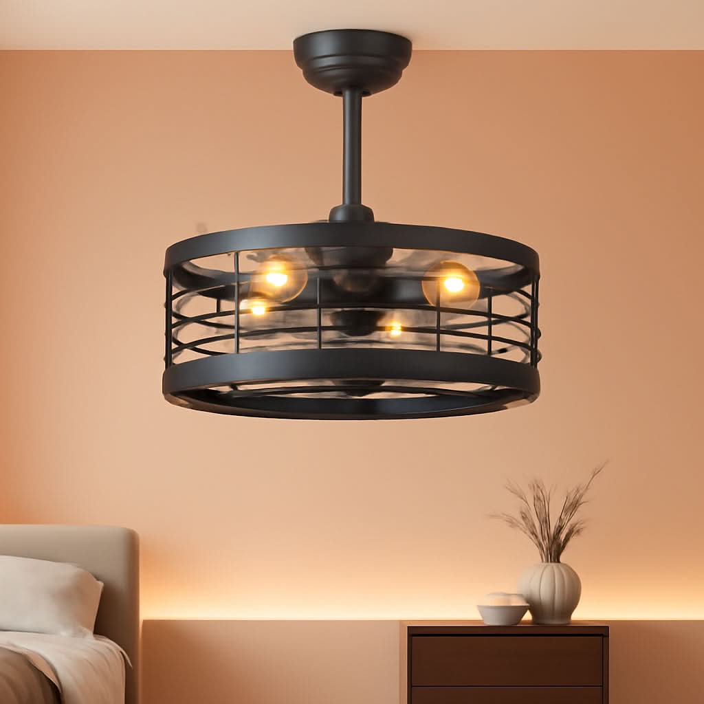 16.5 Inch Black Ceiling Fan Industrial Cage Design