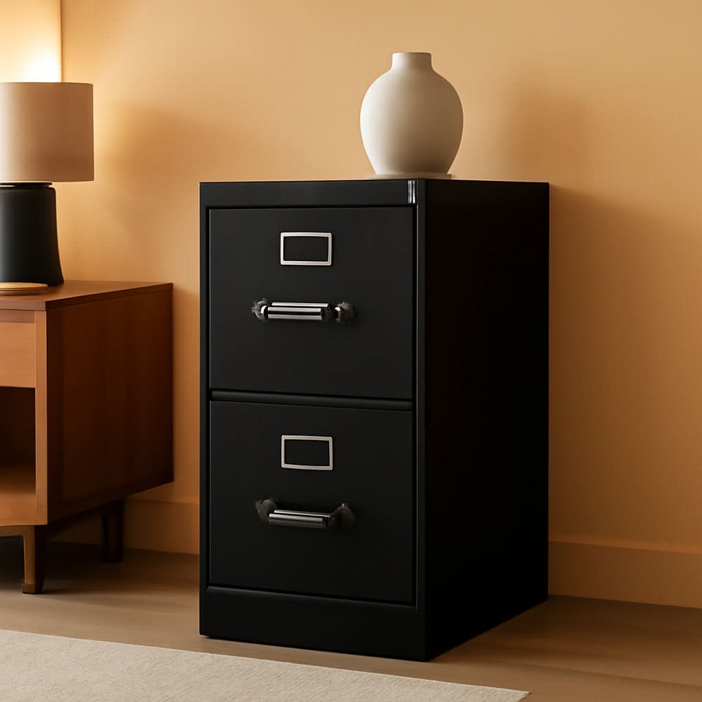 Two Drawer Office Filing Cabinet 310 Series Full Suspension Letter File Cabinet 26.5 Inch Depth Black