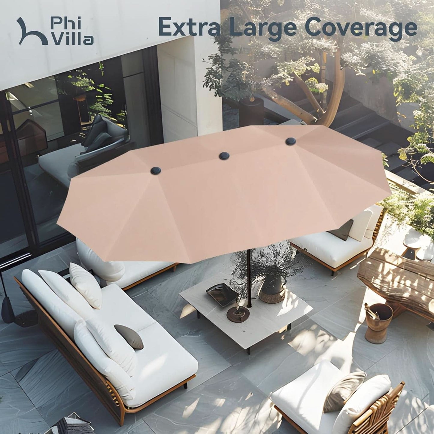 Large Double-Sided Patio Umbrella with Easy Crank System