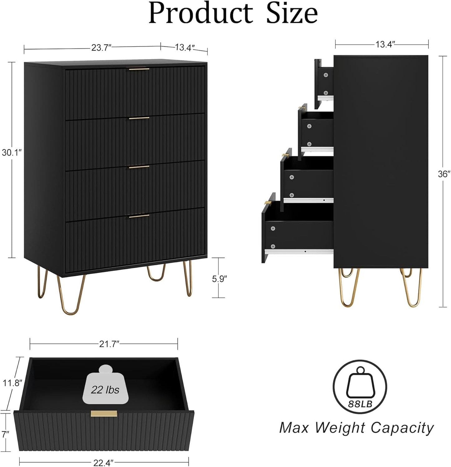 Four Drawer Dresser With Industrial Metal Legs Black