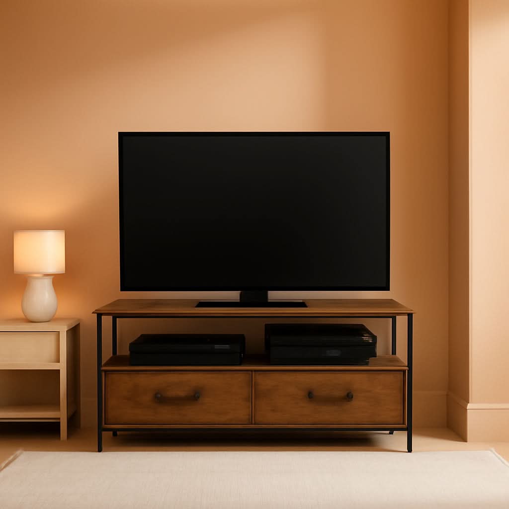 2 Drawer TV Stand Chest For Living Room With Open Shelf And Fabric Drawers For Media Storage