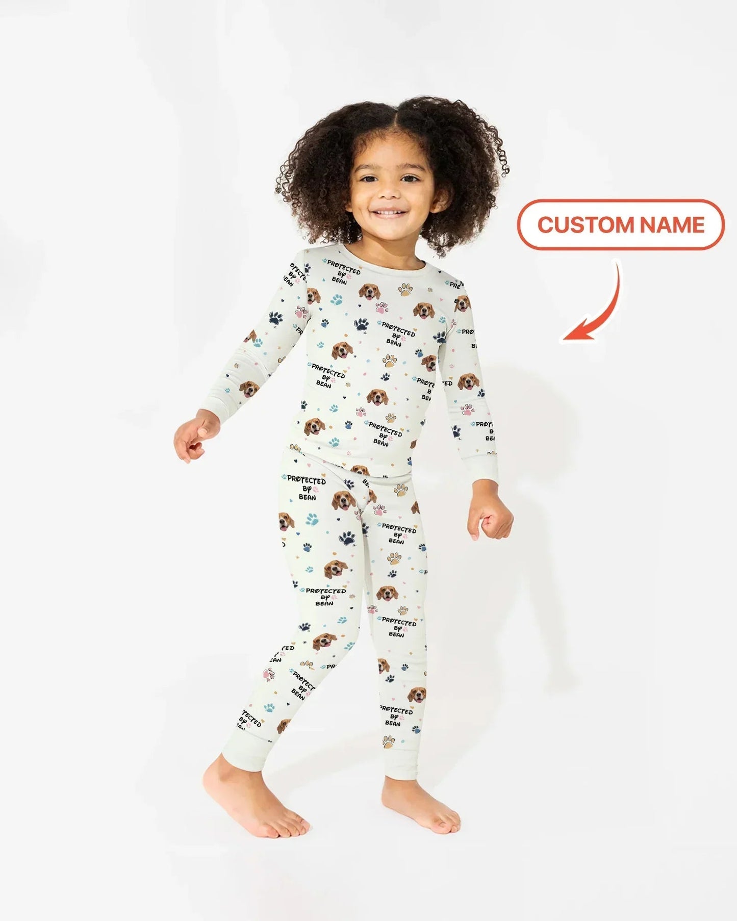 Custom Dogs Photo "Protected By" Two Piece Long Sleeve Pajama Set