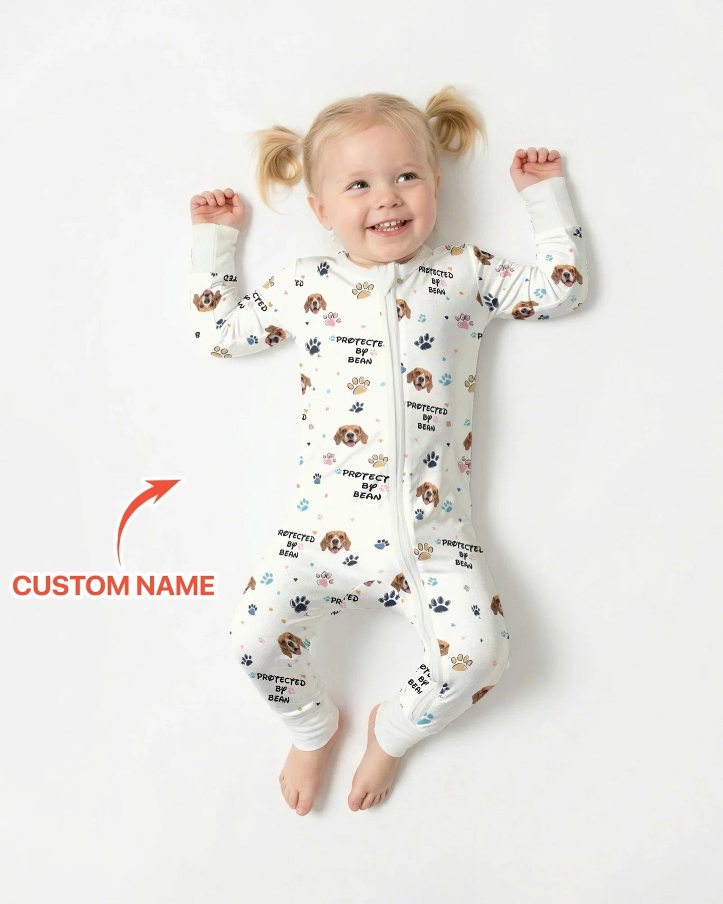 Custom Dogs Photo "Protected By" Convertible Zippered Romper