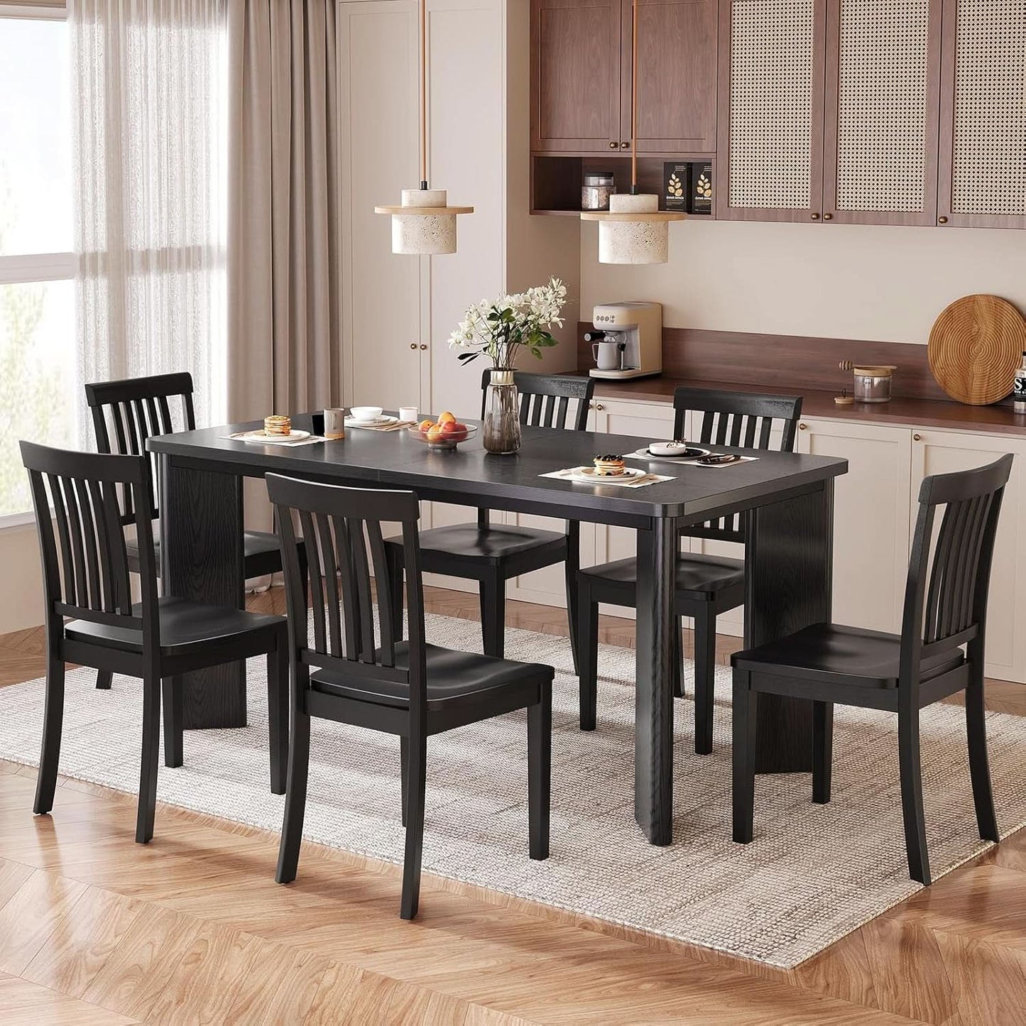 63 Inch Black Rectangular Dining Table Industrial Sturdy