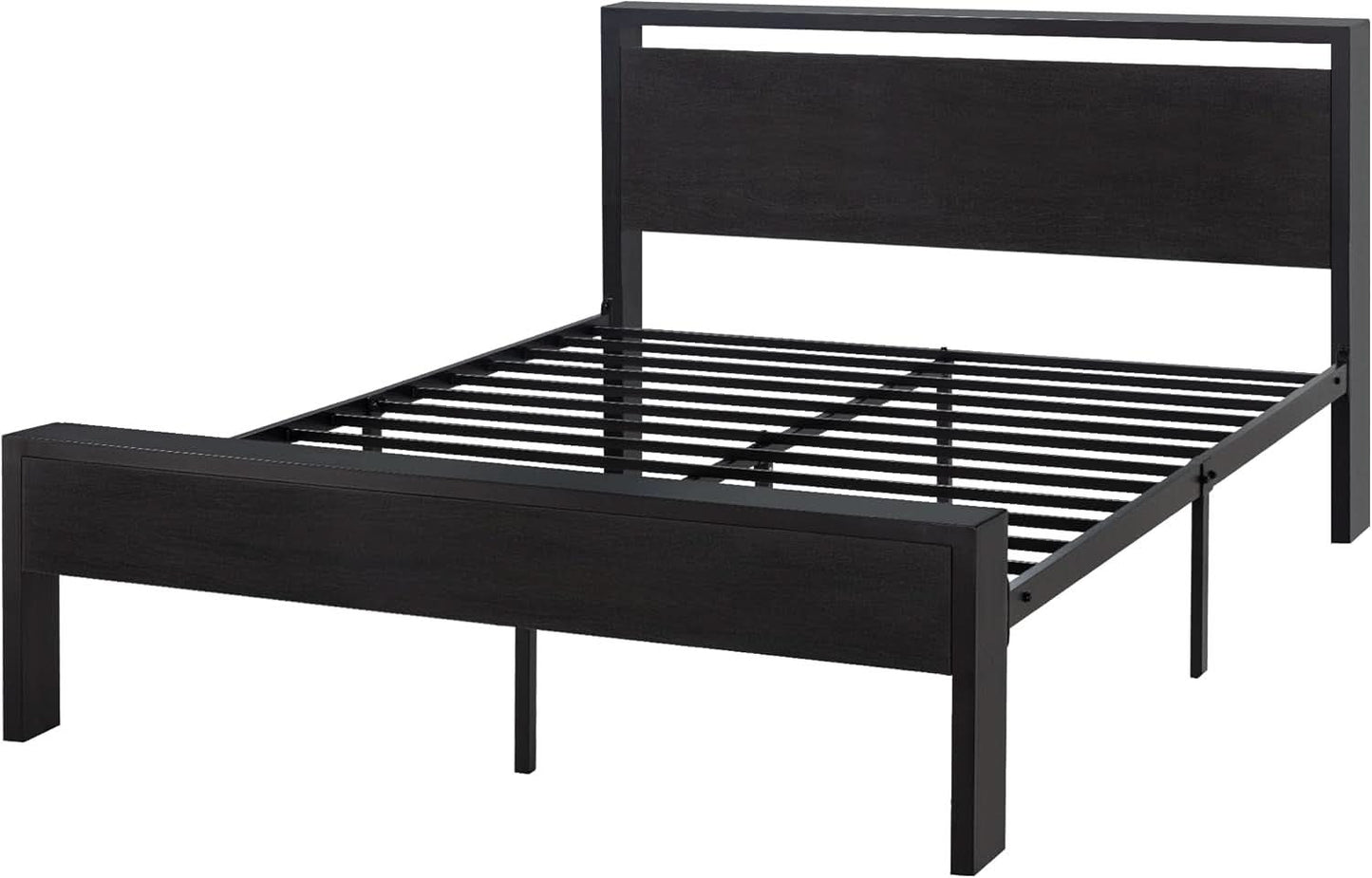 Sturdy Metal Platform Bed Frame With Wooden Headboard 800Lb