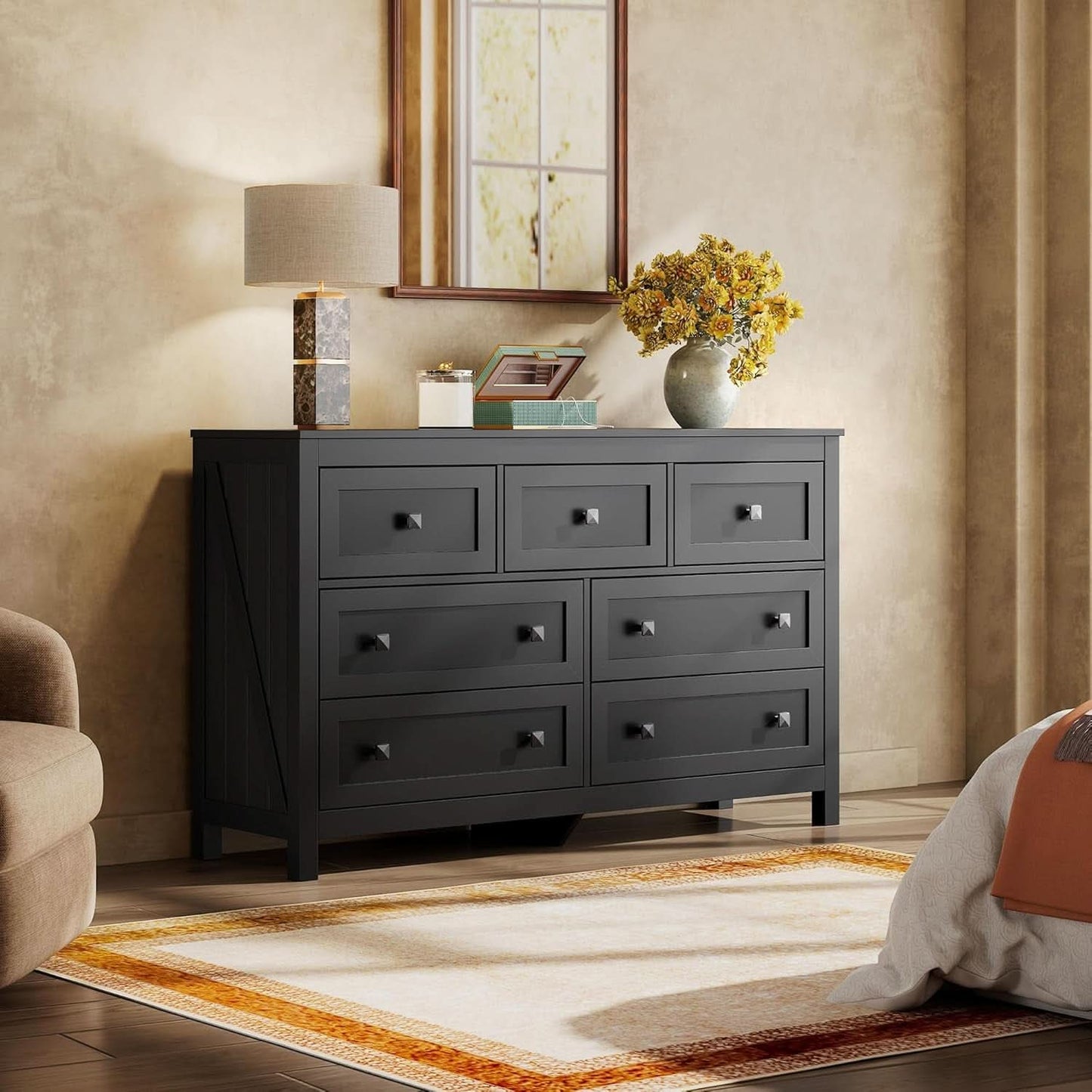 Ebony Farmhouse Dresser With Seven Drawers Solid Hardwood