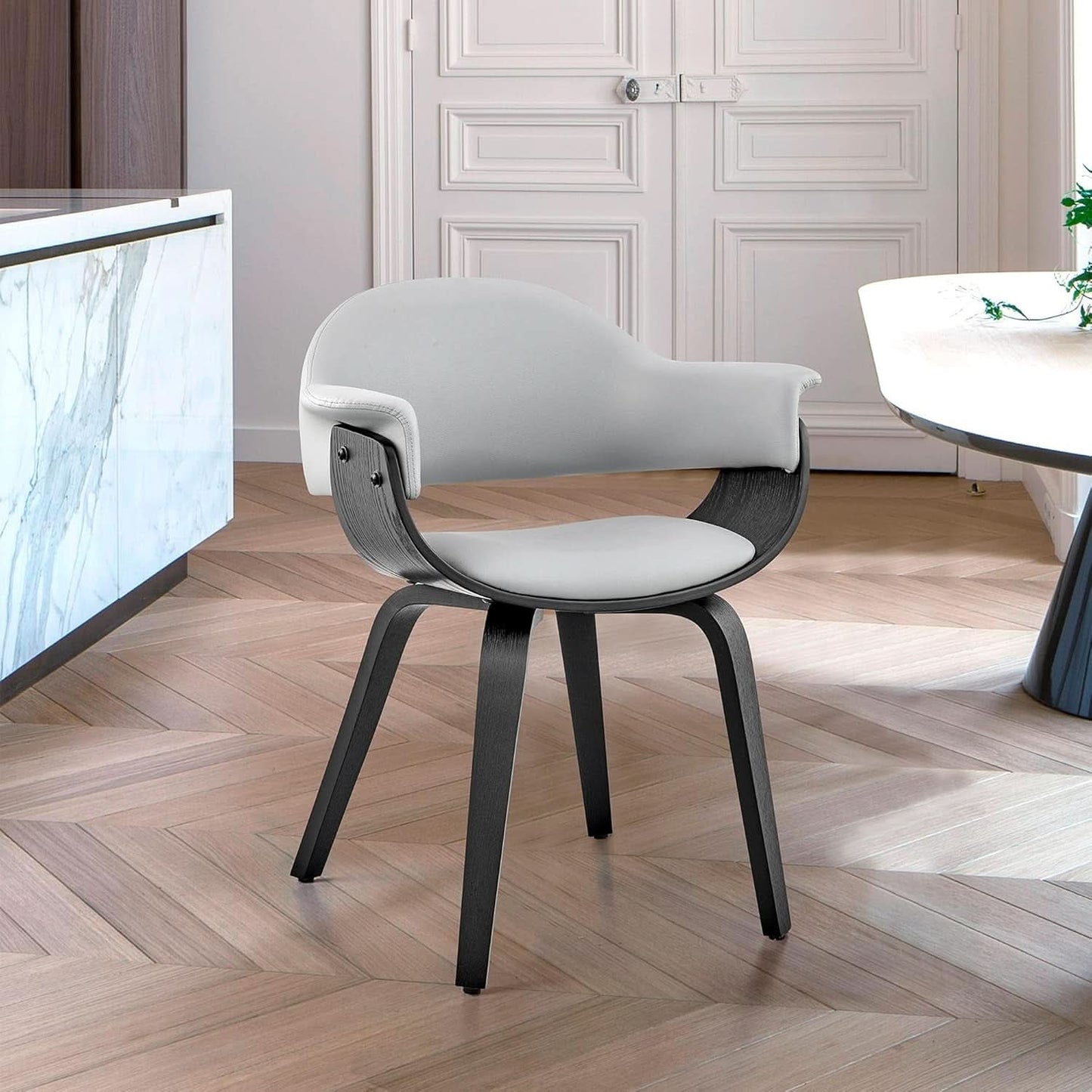 Adalyn Faux Leather Dining Room Accent Chair Gray Black Wood Base