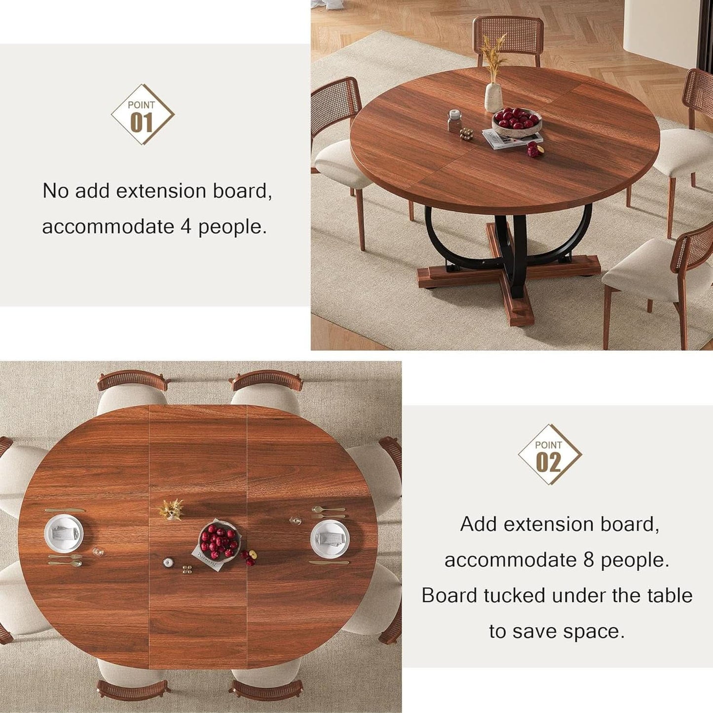 Walnut 59 Inch Fully Extendable Oval Dining Table