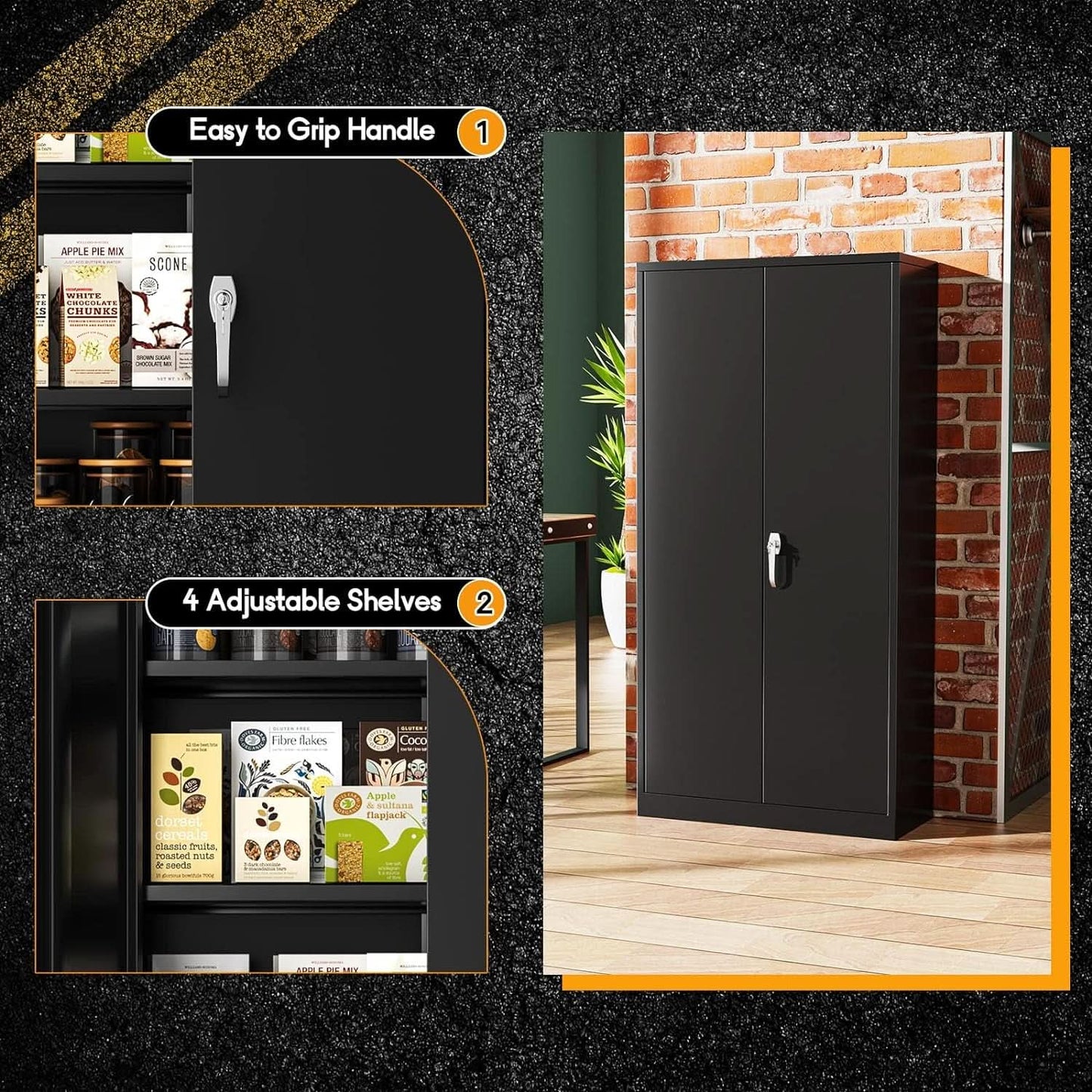 Black Locking Storage Cabinet With Shelves Heavy Duty