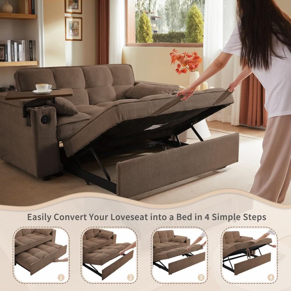 65 Inches Durable Convertible Sleeper Sofa ChocolateBrown