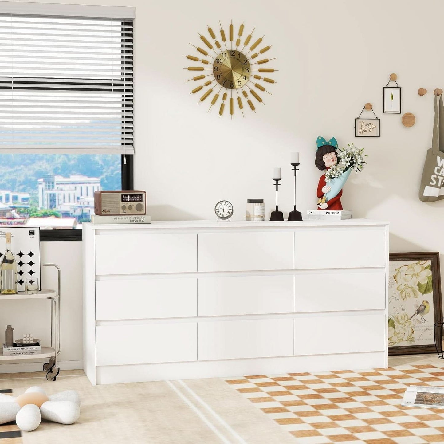 White 9 Drawer Dresser With Large Storage Capacity For Bedroom