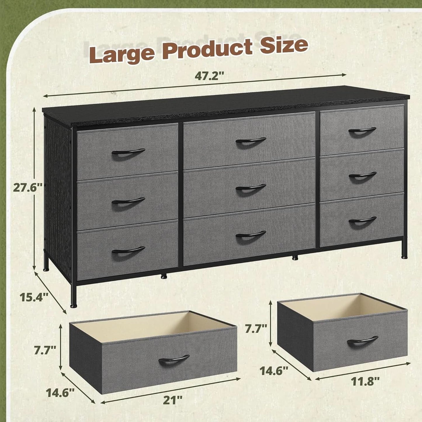 Grey TV Console With 9 Drawers For Living Room Entertainment Center