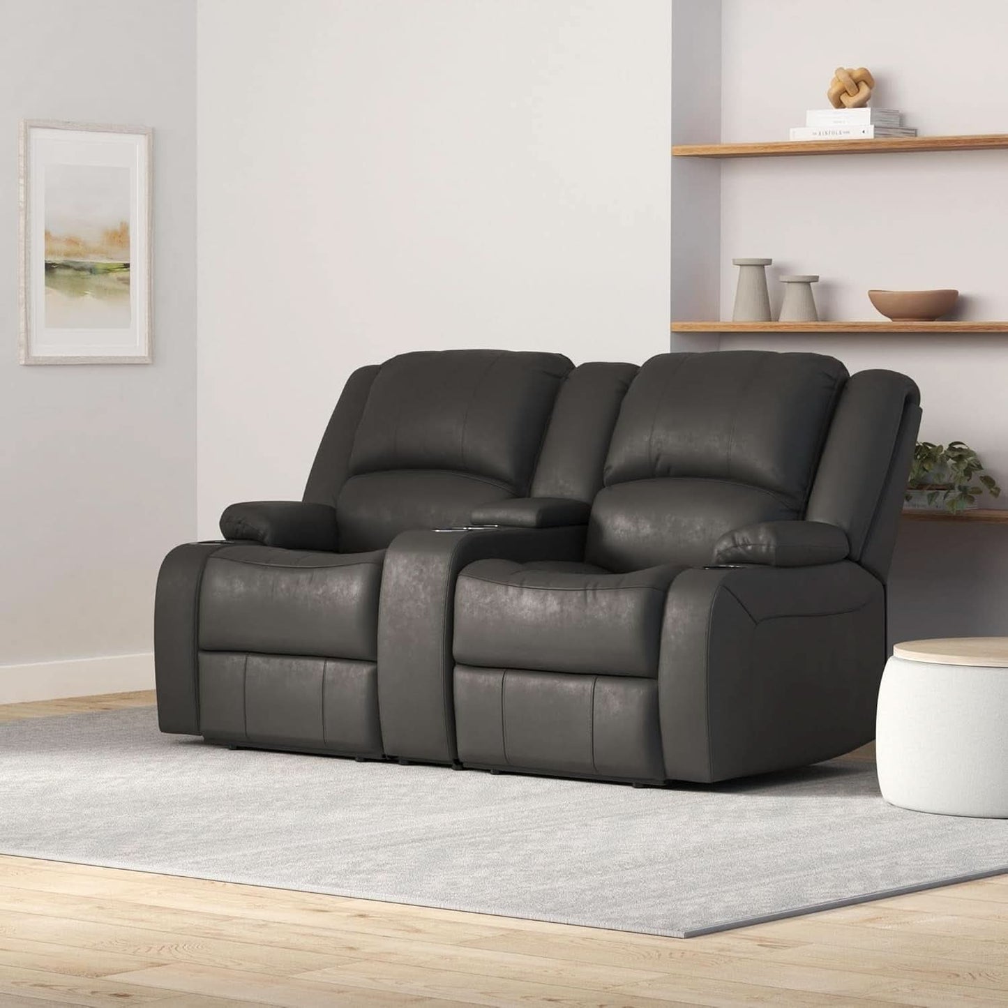 67 Inch Powered Wall Hugger Recliner Sofa Gunmetal Fabric