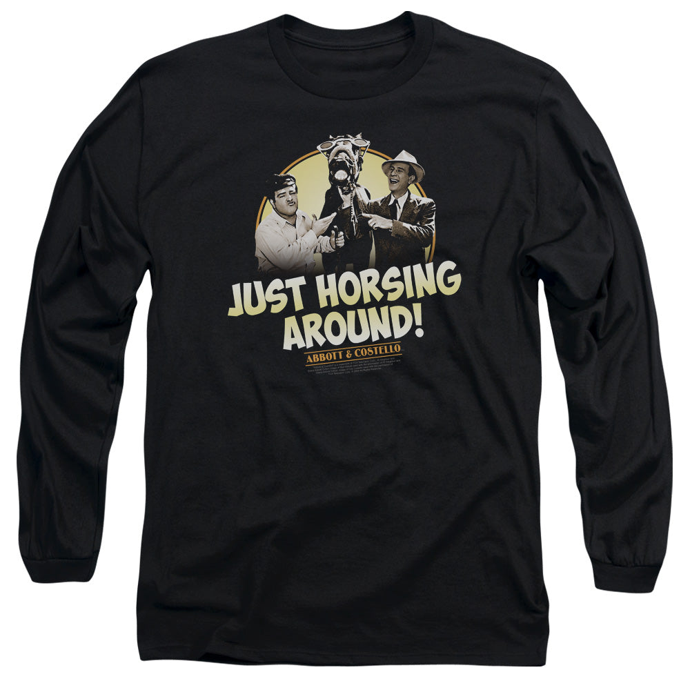 Abbott & Costello Horsing Around Mens Long Sleeve Shirt Black Officially Licensed