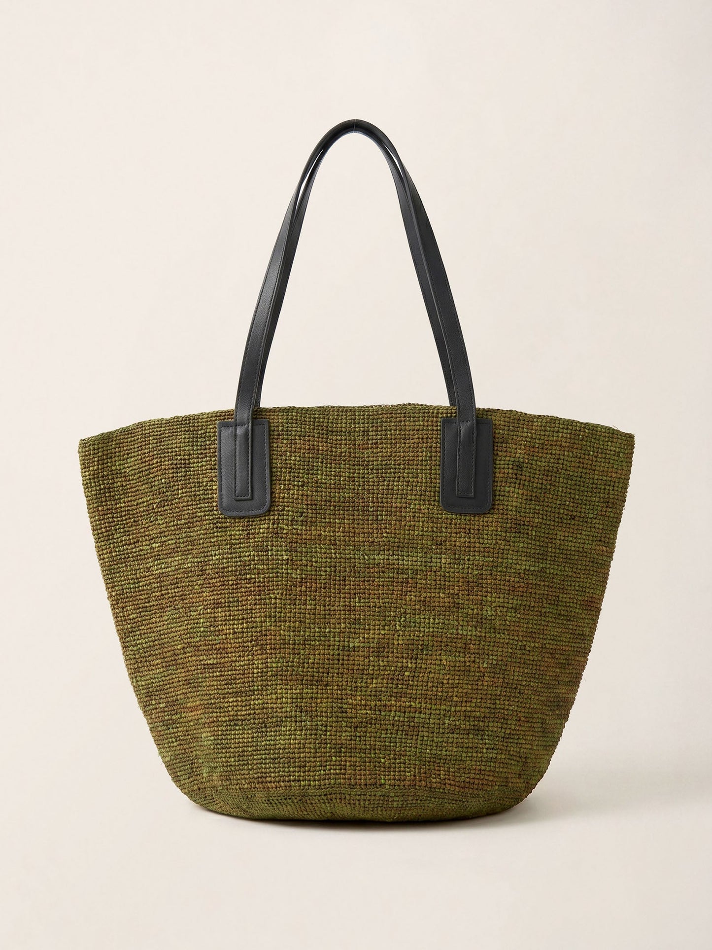 Handwoven Raffia Tote Bag With Leather Handles