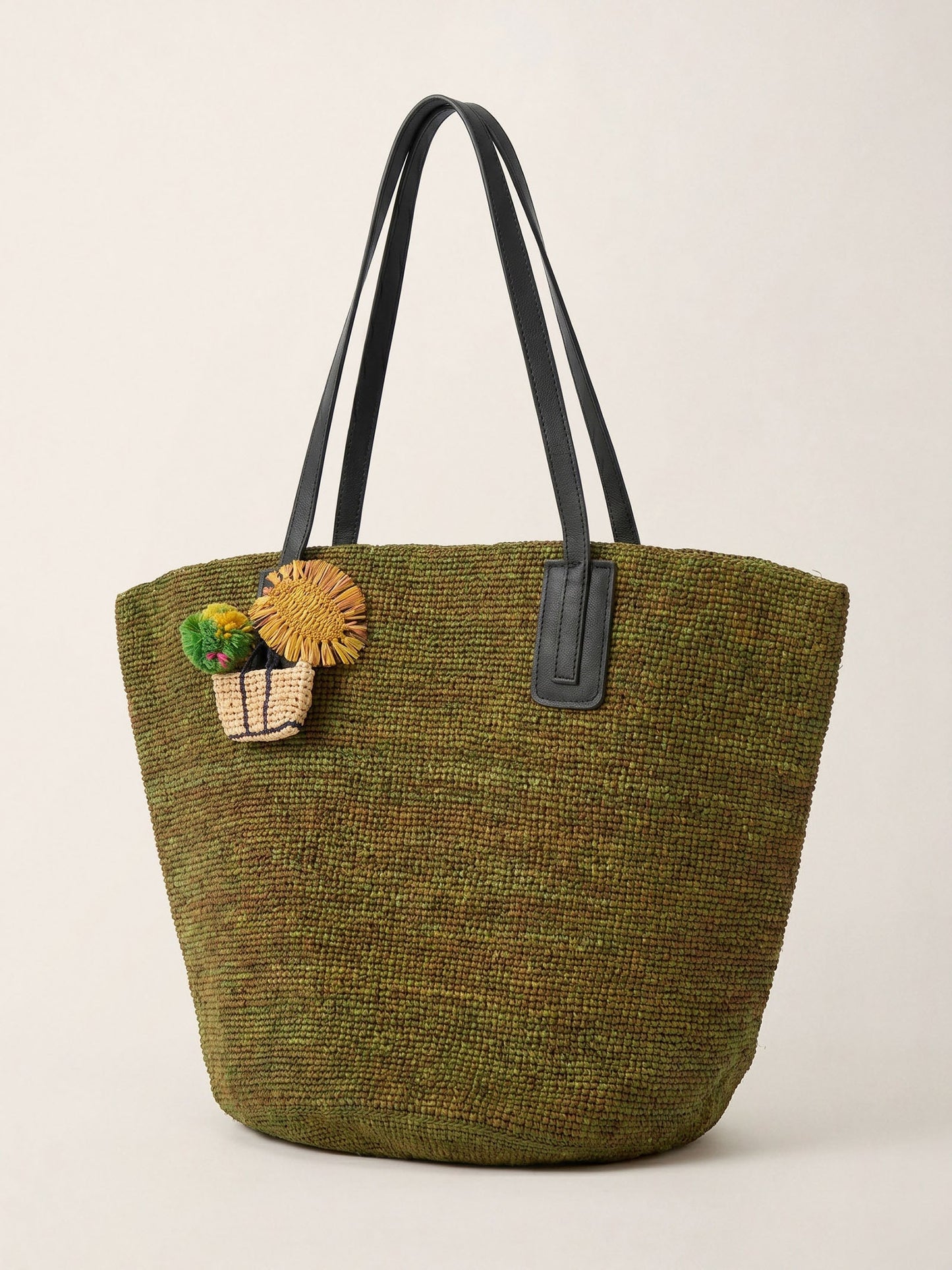 Handwoven Raffia Tote Bag With Leather Handles