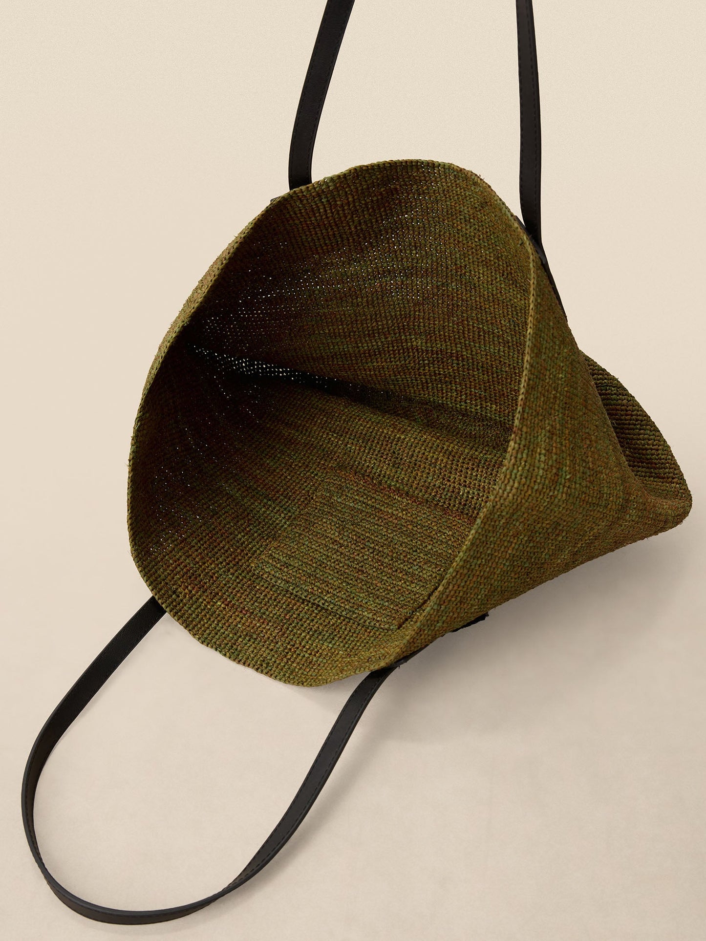 Handwoven Raffia Tote Bag With Leather Handles