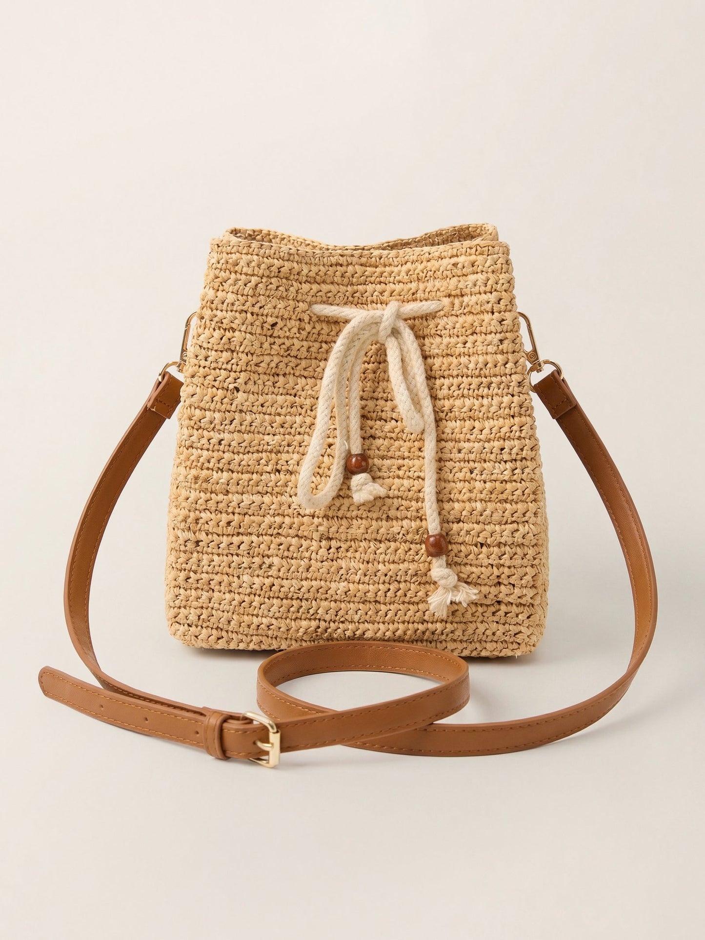 Mini Handwoven Raffia Drawstring Crossbody Bag