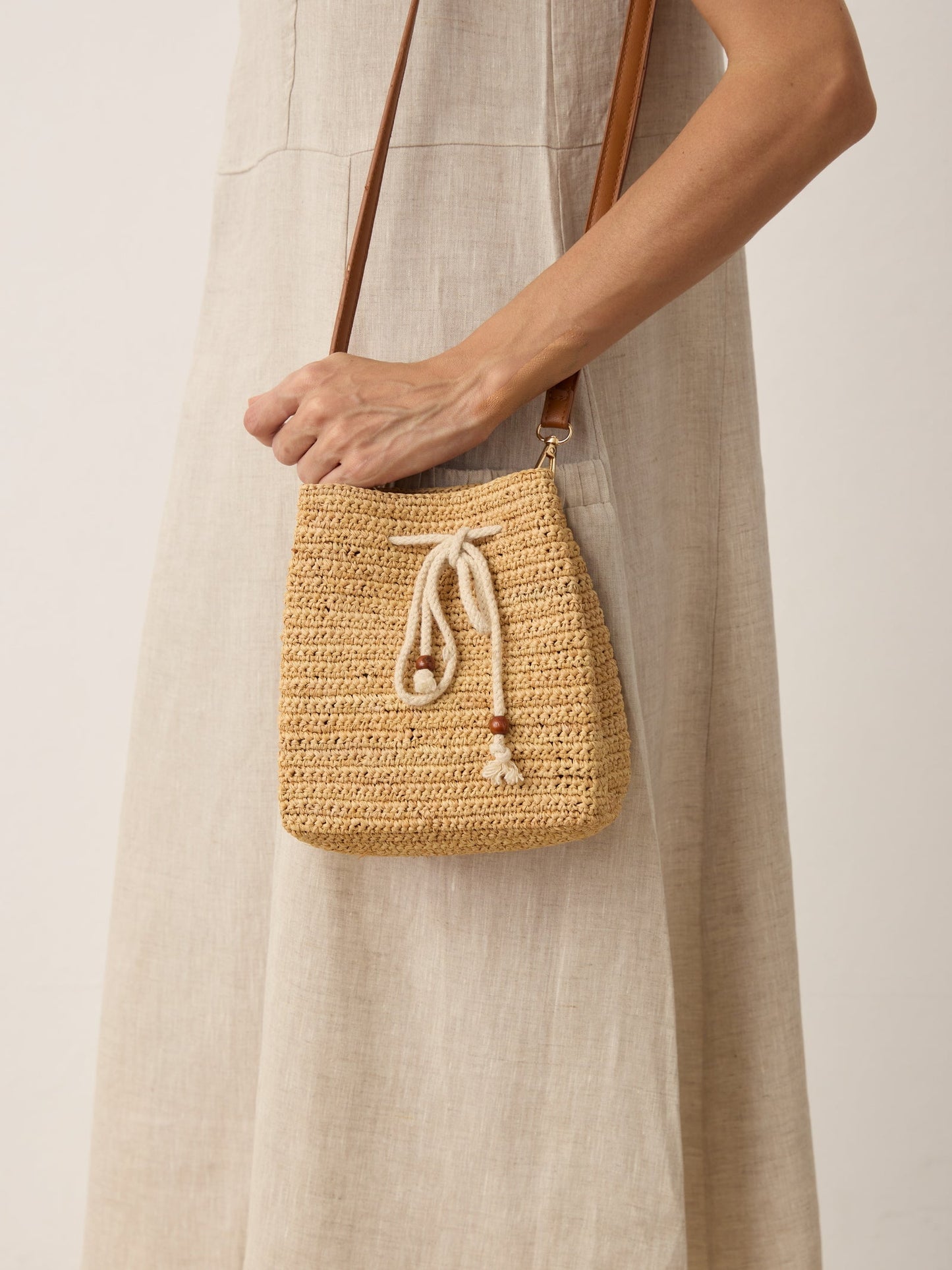 Mini Handwoven Raffia Drawstring Crossbody Bag