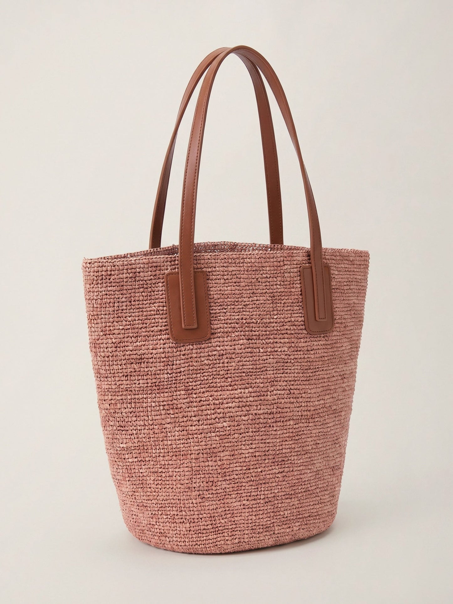 Handwoven Raffia Medium Tote Bag With Leather Handles