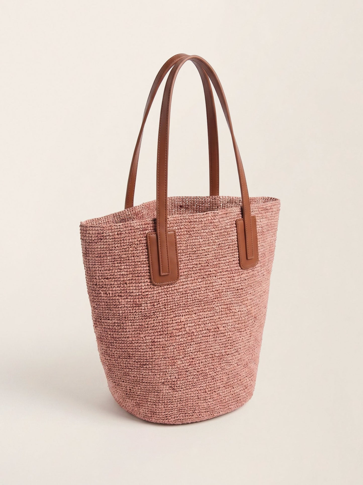 Handwoven Raffia Medium Tote Bag With Leather Handles