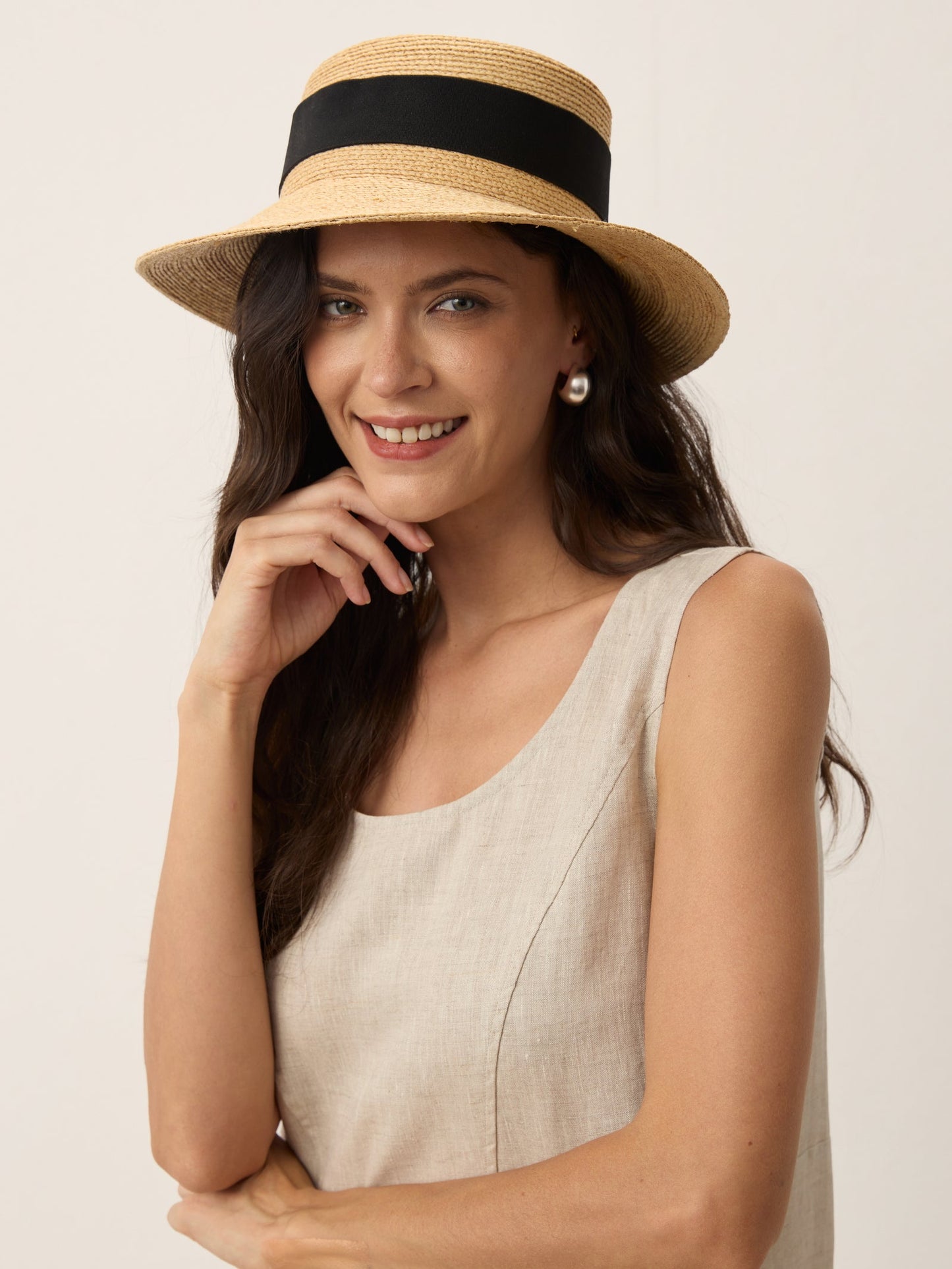 Handwoven Paper Straw Wide-Brim Sun Hat With Bow
