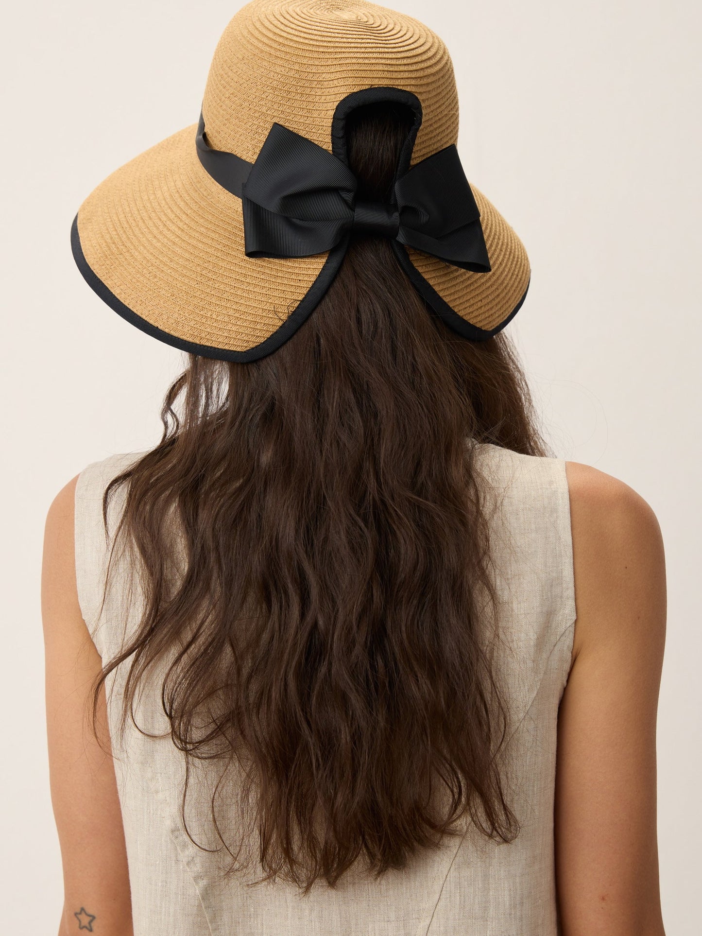 Handwoven Paper Straw Wide-Brim Sun Hat With Bow
