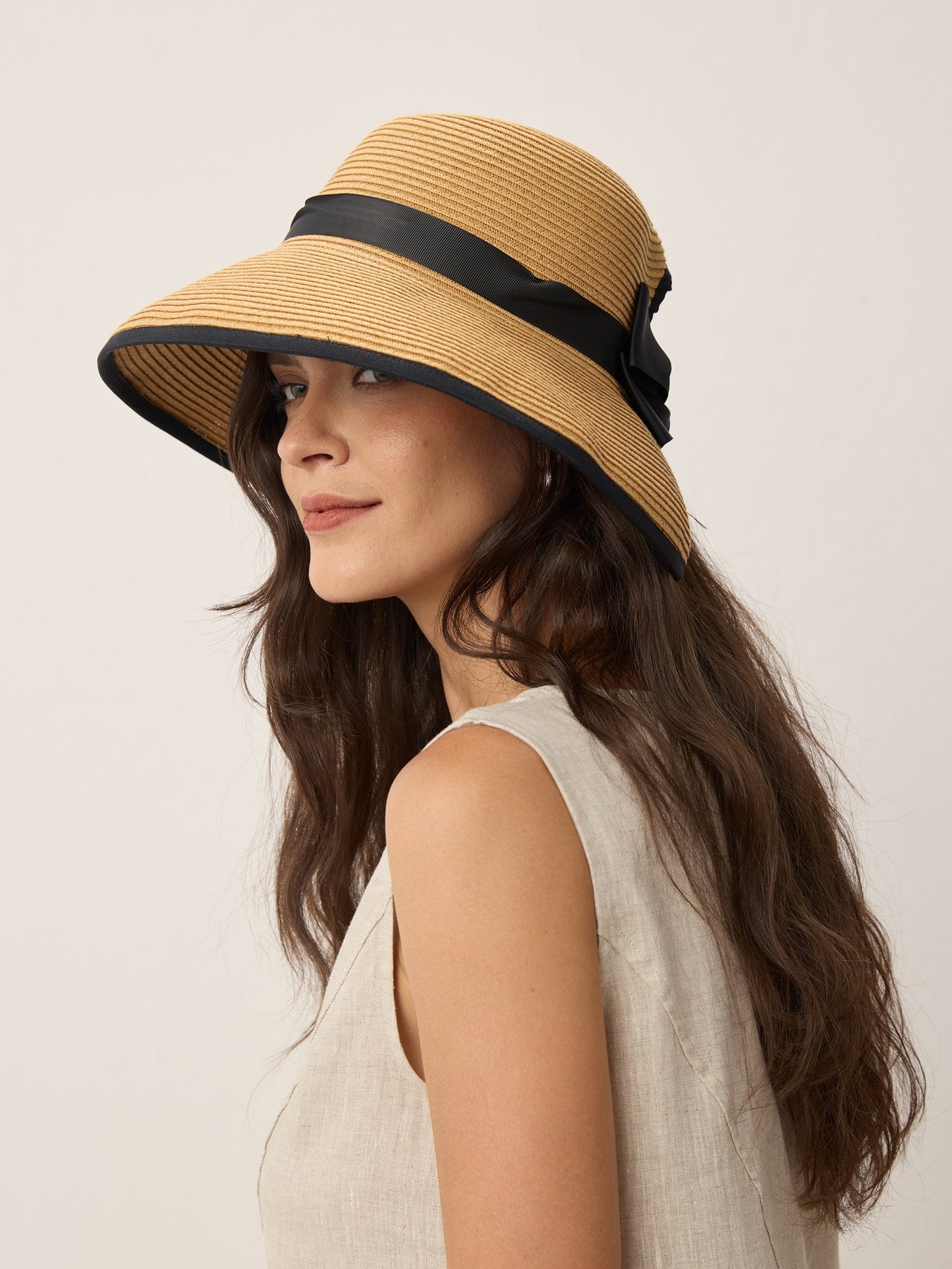 Handwoven Paper Straw Wide-Brim Sun Hat With Bow