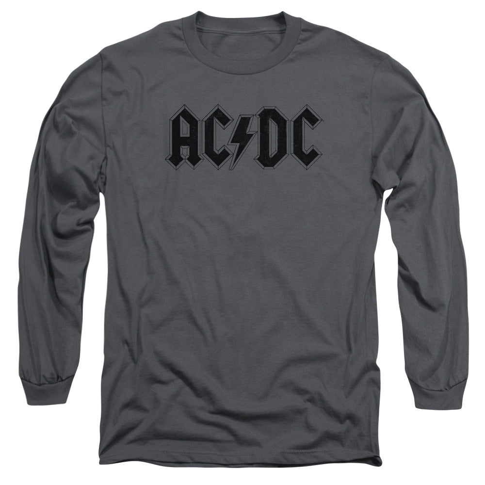 AC/DC Worn Logo Mens Long Sleeve Shirt Charcoal Officially Licensed