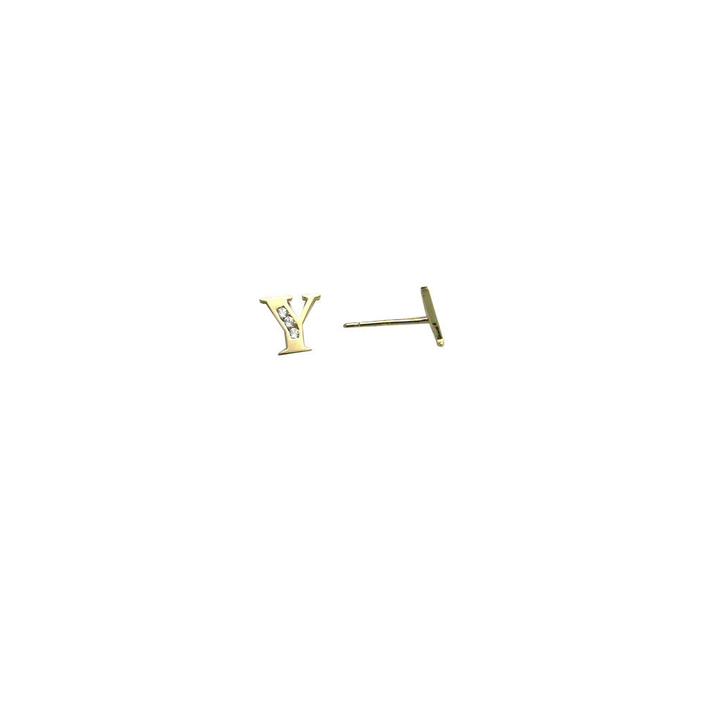14k Yellow Gold CZ Initial Y Stud Earrings