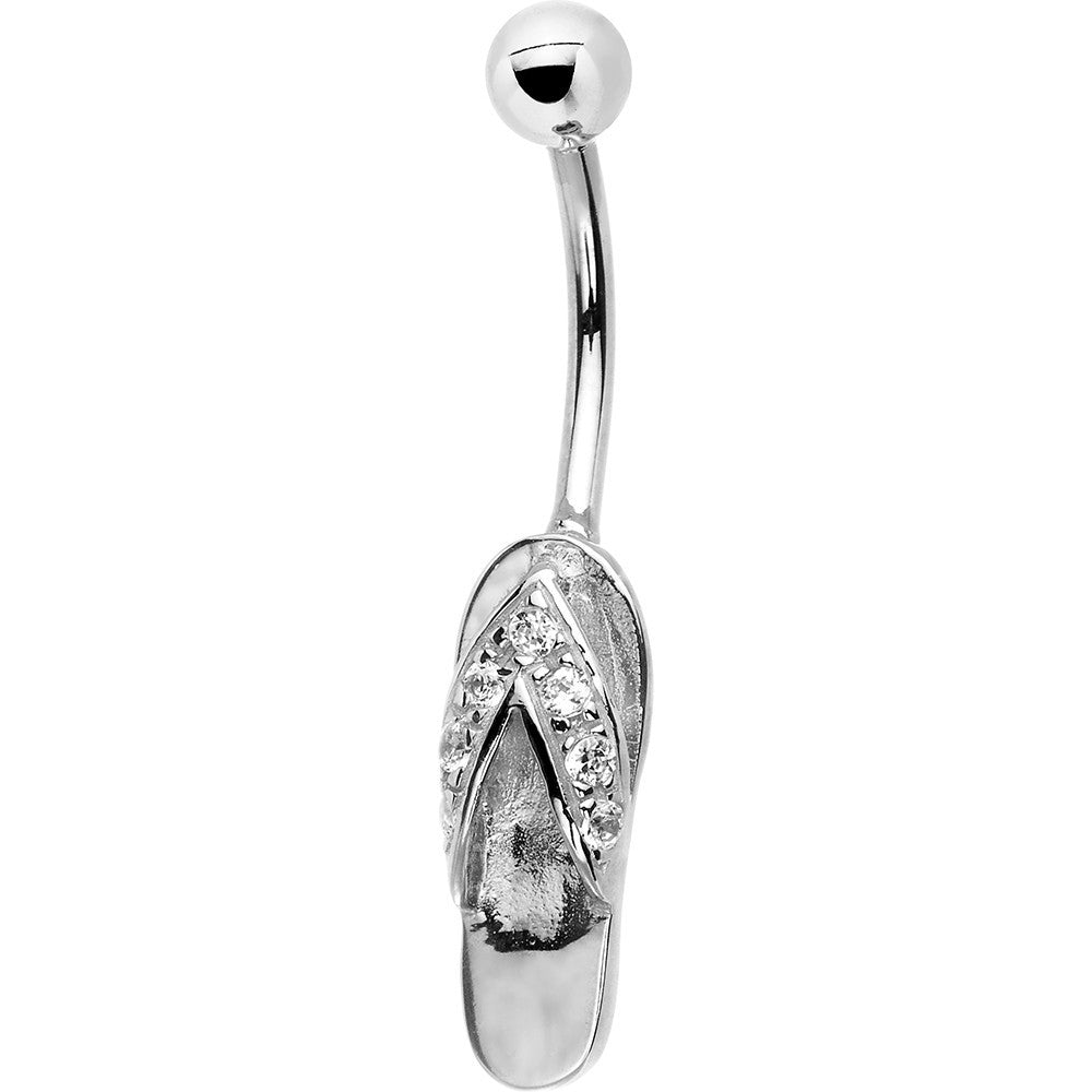 16G Solid 14k White Gold Cubic Zirconia Sandal Belly Ring