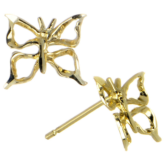 14k Yellow Gold Hollow Butterfly Stud Earrings