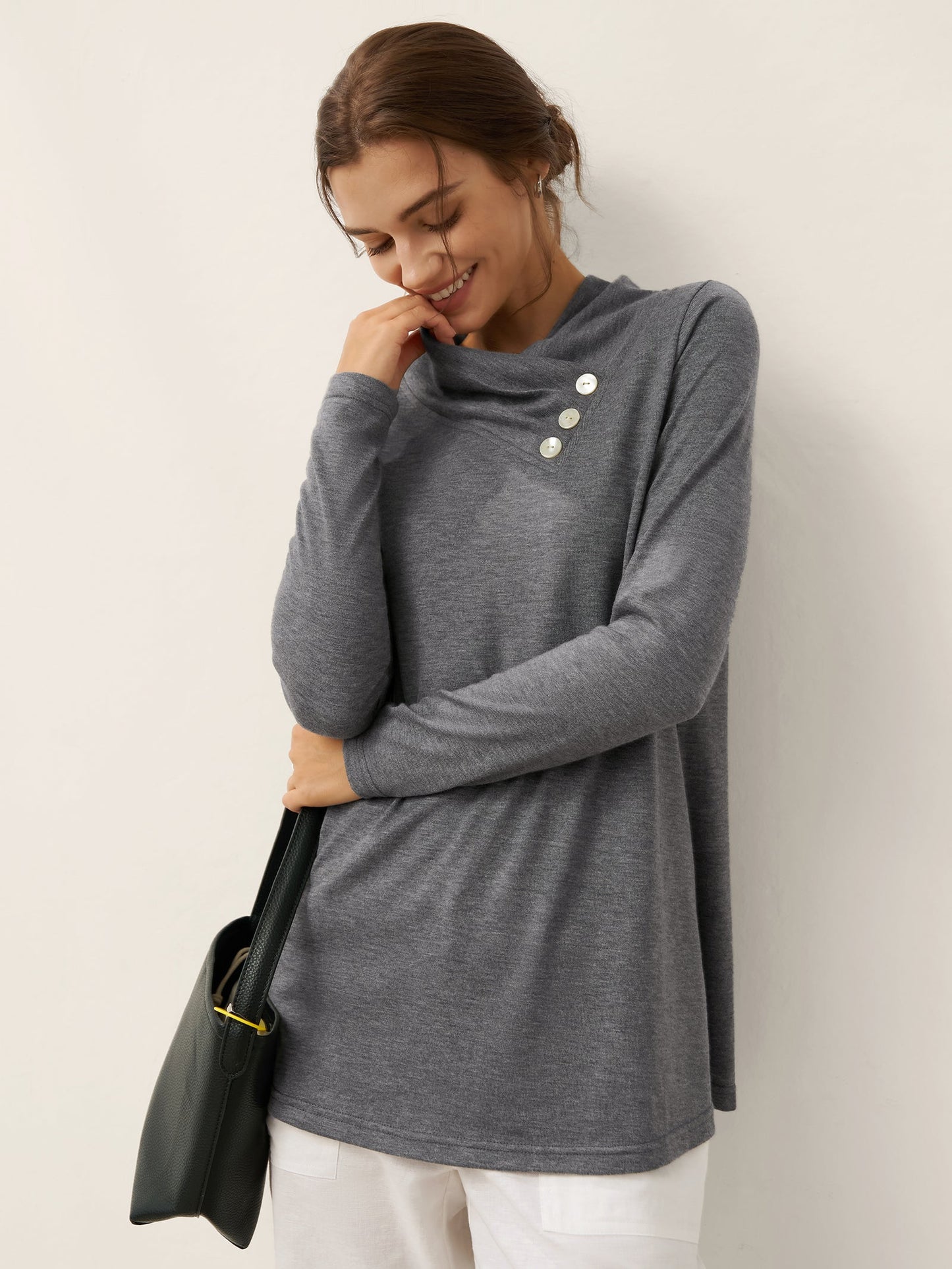 Cashmere Asymmetric Cowl Neck Stretch Top TATIANA