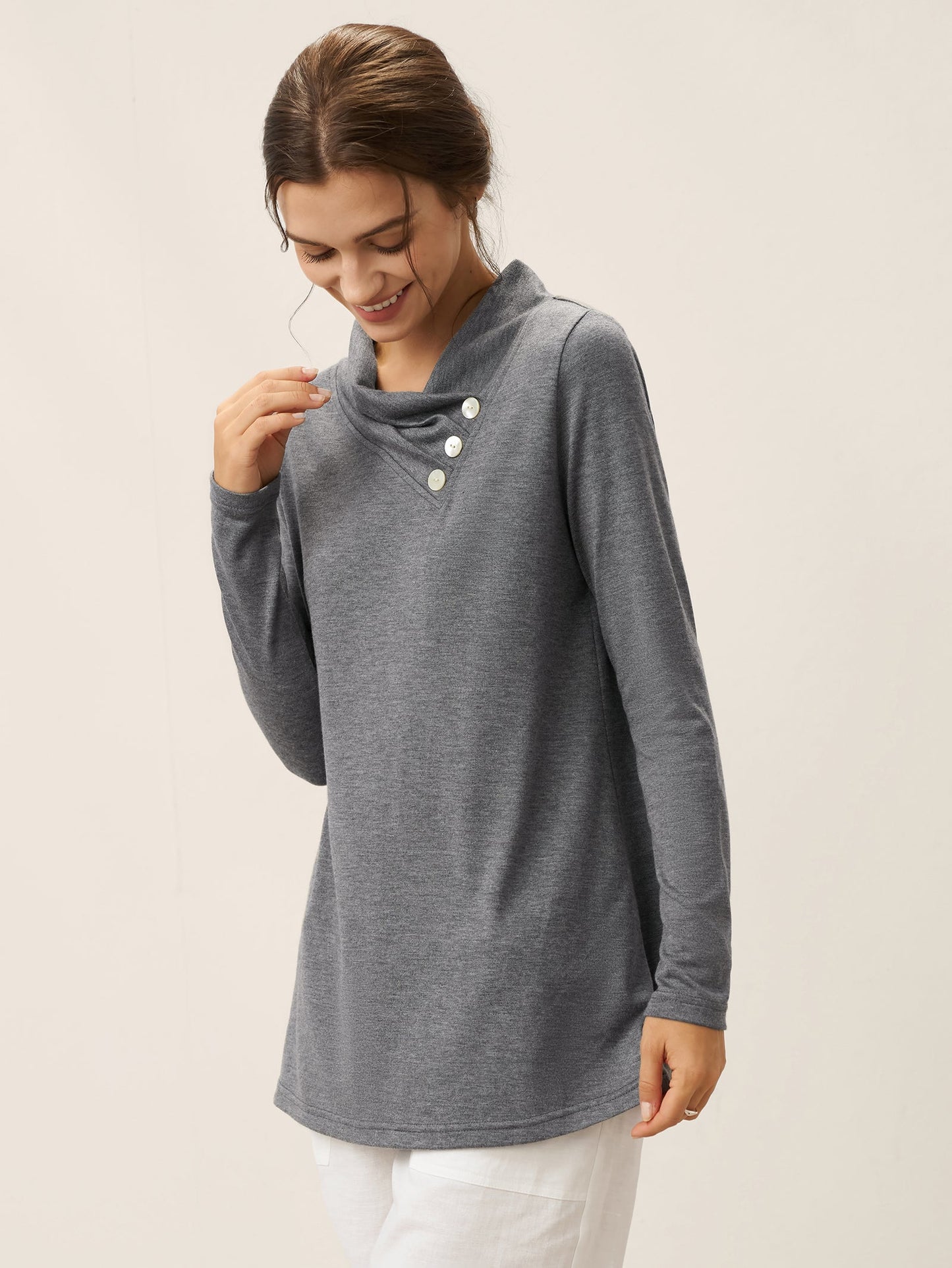 Cashmere Asymmetric Cowl Neck Stretch Top TATIANA