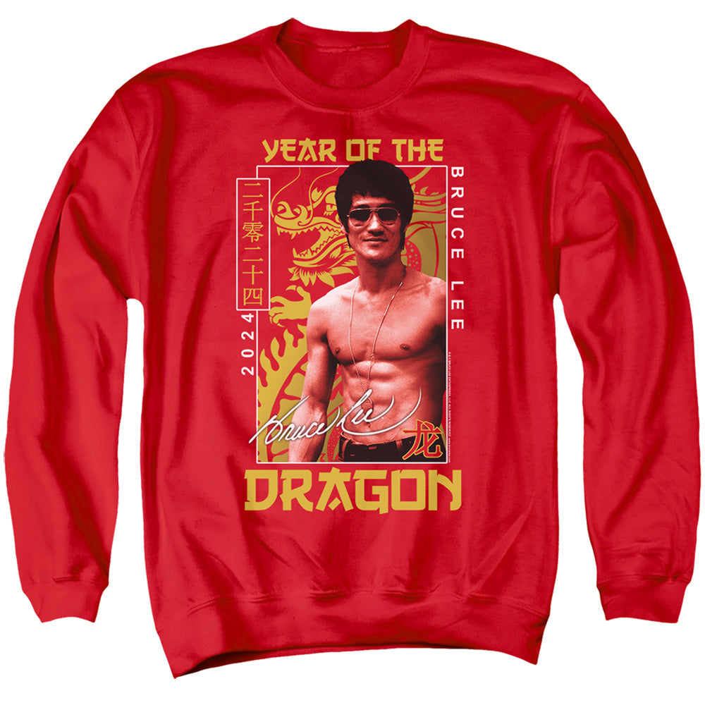 Bruce Lee Framed Year Of The Dragon Mens Crewneck Sweatshirt Red Officially Licensed