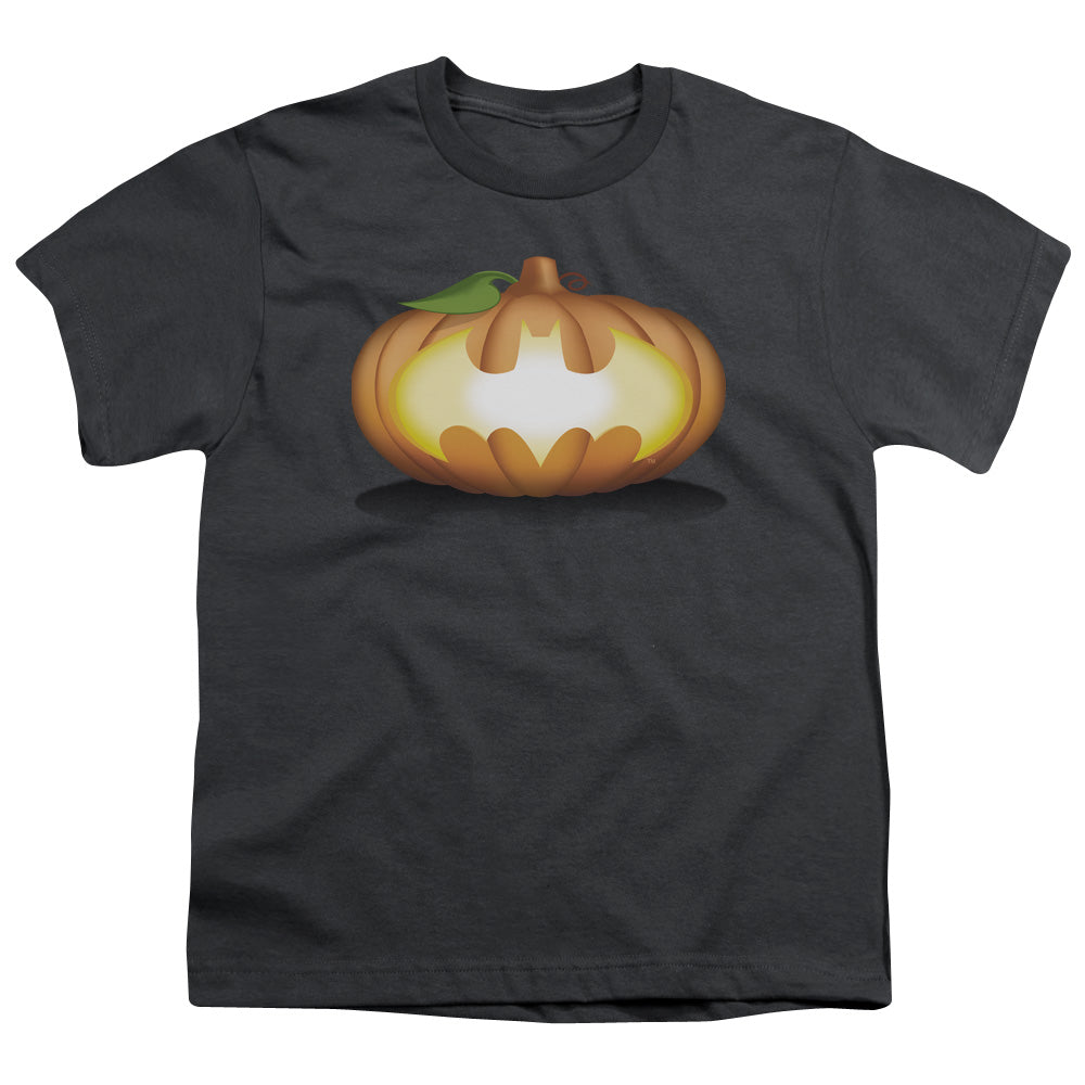 Batman Bat Pumpkin Logo Kids Youth T Shirt Charcoal Officially Licensed