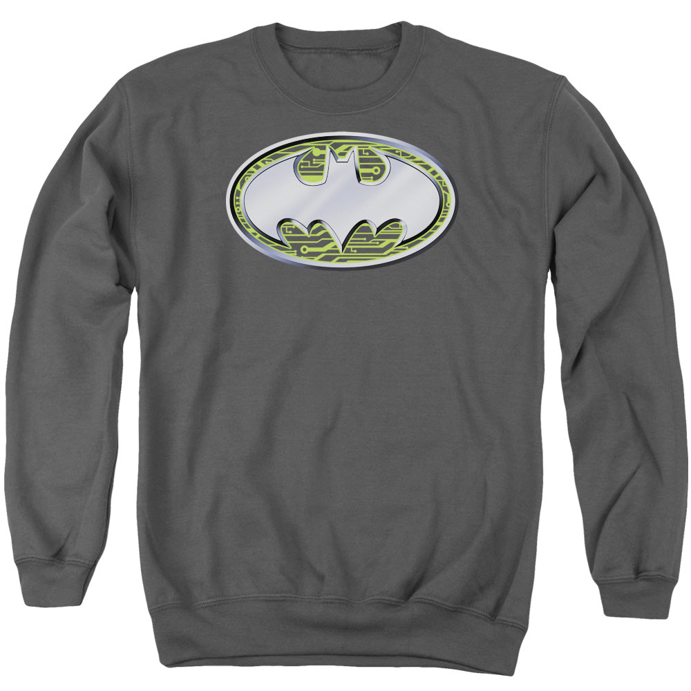 Batman Circuits Logo Mens Crewneck Sweatshirt Charcoal