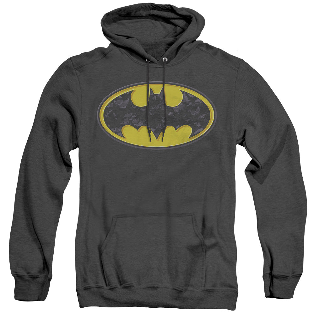 Batman Bats In Logo Heather Mens Hoodie Black Officially Licensed