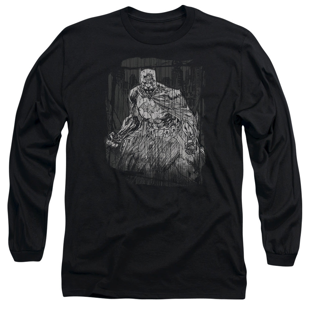 Batman Pencilled Rain Mens Long Sleeve Shirt Black Officially Licensed