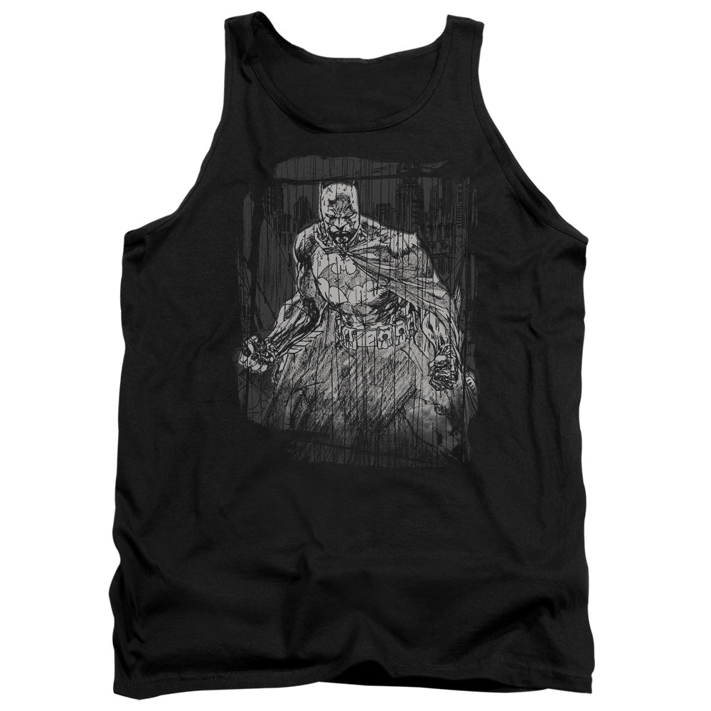 Batman Pencilled Rain Mens Tank Top Shirt Black Officially Licensed