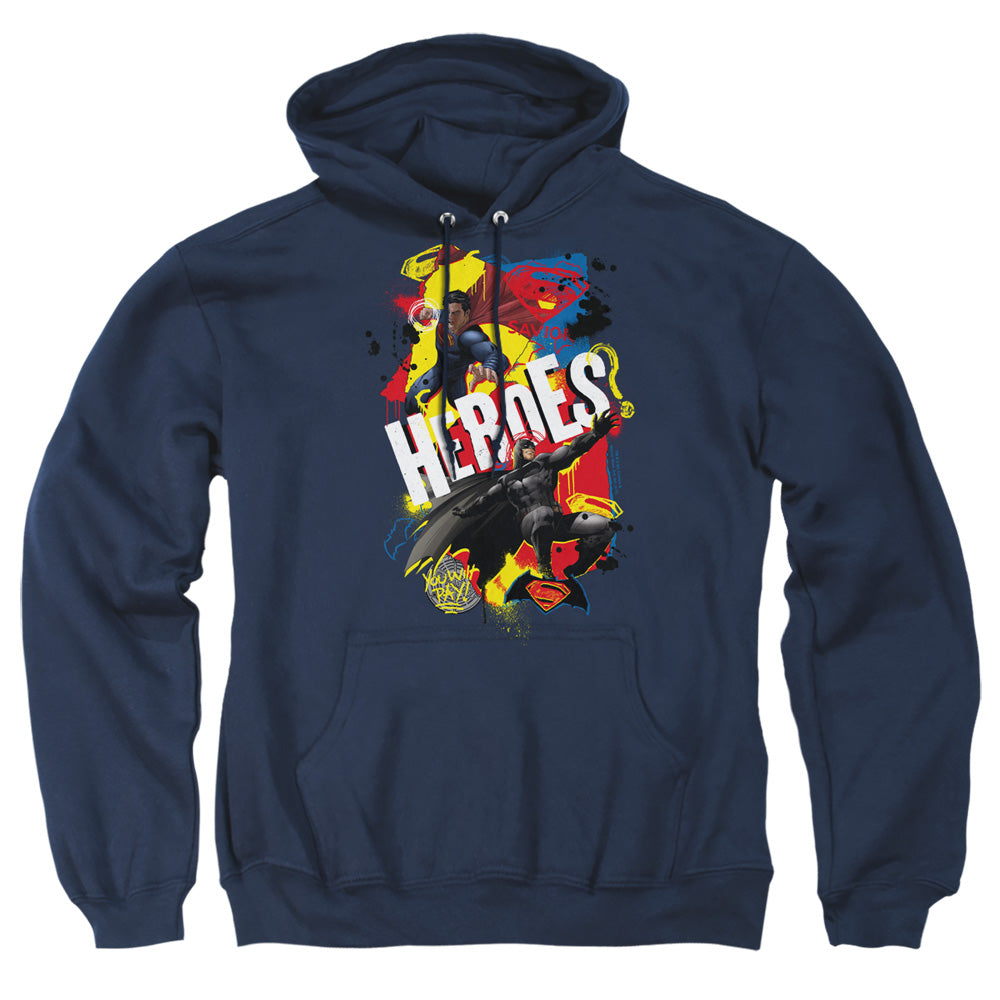 Batman V Superman Double Hero Mens Hoodie Navy Officially Licensed