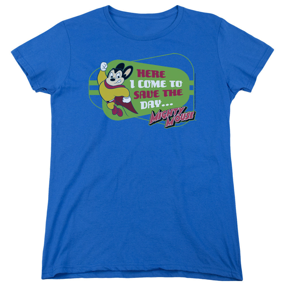 Mighty Mouse Here I Come Womens T Shirt Royal Blue Officially Licensed