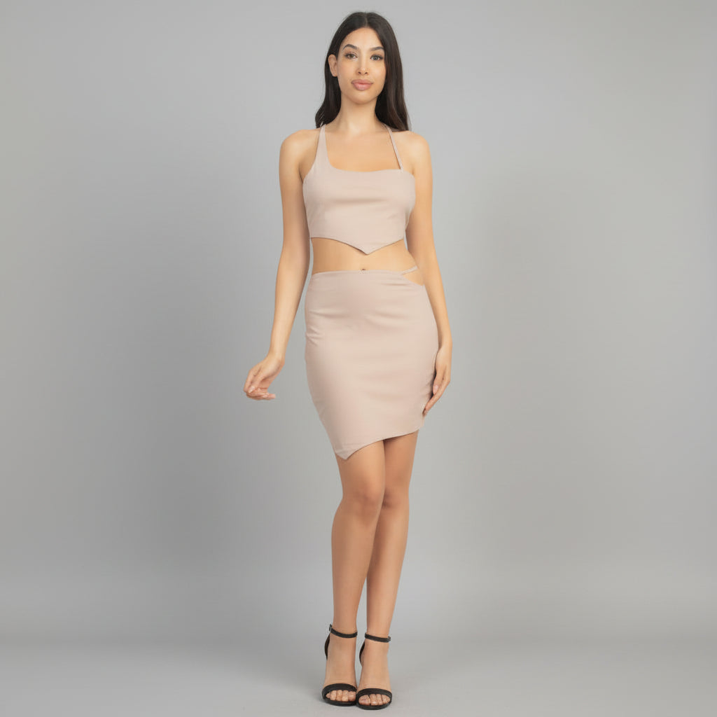 Asymmetrical Cross Back Top & Skirts Set