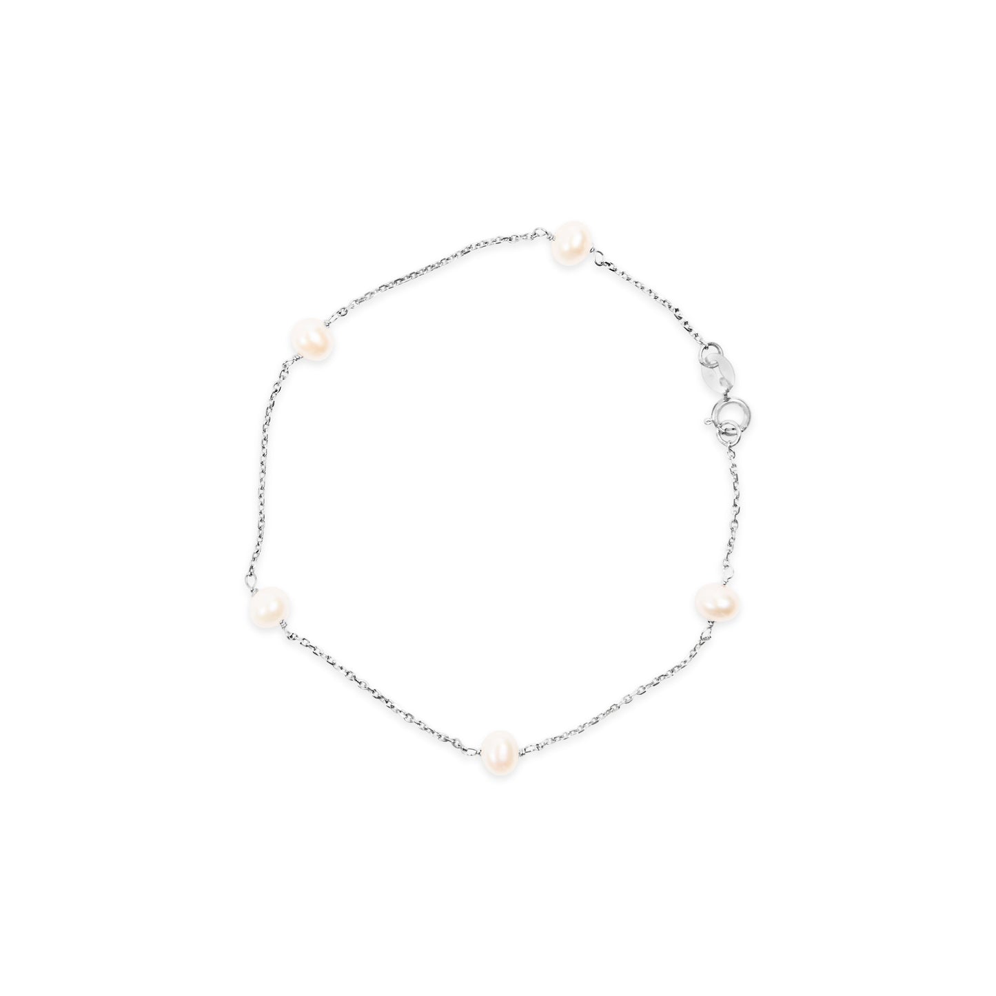 14K White Gold Cultured White Freshwater Pearl Station Bracelet